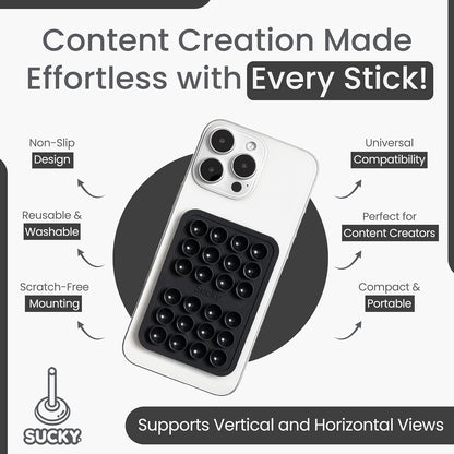 SUCKY Silicone Suction Phone Case Adhesive Mount - Anti-Slip Holder, Hands-Free Fidget Toy, Phone Accessory for iPhone and Android (Deep Black, Magnetic)