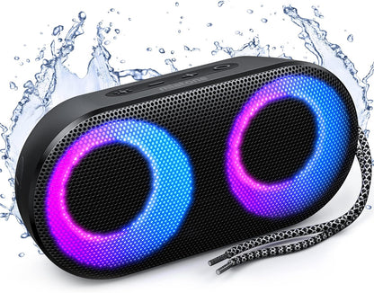 MIATONE Drum Shower Speaker with LED Lights, IPX7 Waterproof Bluetooth Speaker, 15W Loud Sound, Bluetooth 5.3, 24H Playtime, Portable Speaker for Bathroom, Shower, Pool, Beach, Teen Boys Girls Gifts