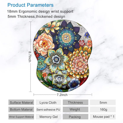 ITNRSIIET Ergonomic Mouse Pad with Gel Wrist Support Small Wrist Rest Smooth Surface Non-Slip PU Base Comfortable Office Supplies Pain Relief, 8.7 x 7.2 inches, Succulent Flower