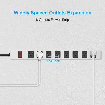 JUNNUJ Metal 8 Outlet Power Strip, Mountable Heavy Duty Power Strip, 1200J Surge Protector Wall Mount Screws Outlet with Switch, Gaming Desk Strips Wide Spaced 15A 125V 1875W, 15 FT 14AWG Power Cord