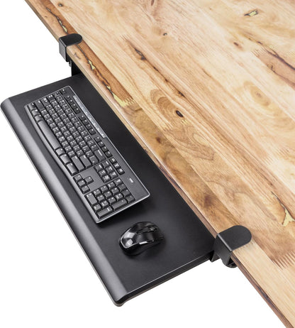 EHO Under Desk Keyboard Tray, Large 27.5" x 12.2" Slide-Out Clamp-On Drawer with Steel C-Clamps, Ergonomic Platform Fits Full-Size Keyboard and Mouse, Tool-Free Installation, TAA-Compliant