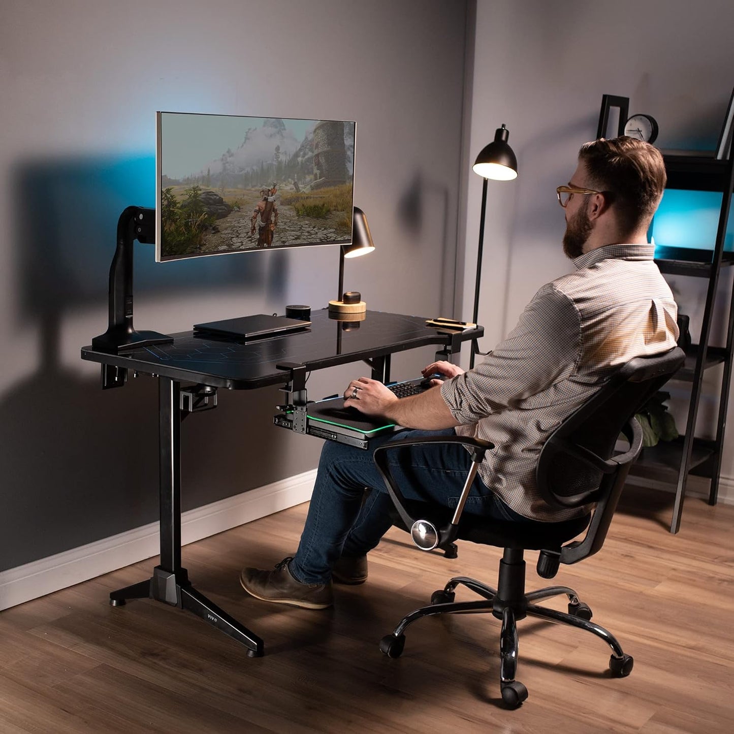 VIVO Height Adjustable Clamp and 12 inch Rail Set for DIY Custom Wooden Keyboard Trays (Tray Not Included), Under Desk Pull Out Slider Track with C-clamp Mount System, Black, MOUNT-RAIL02H