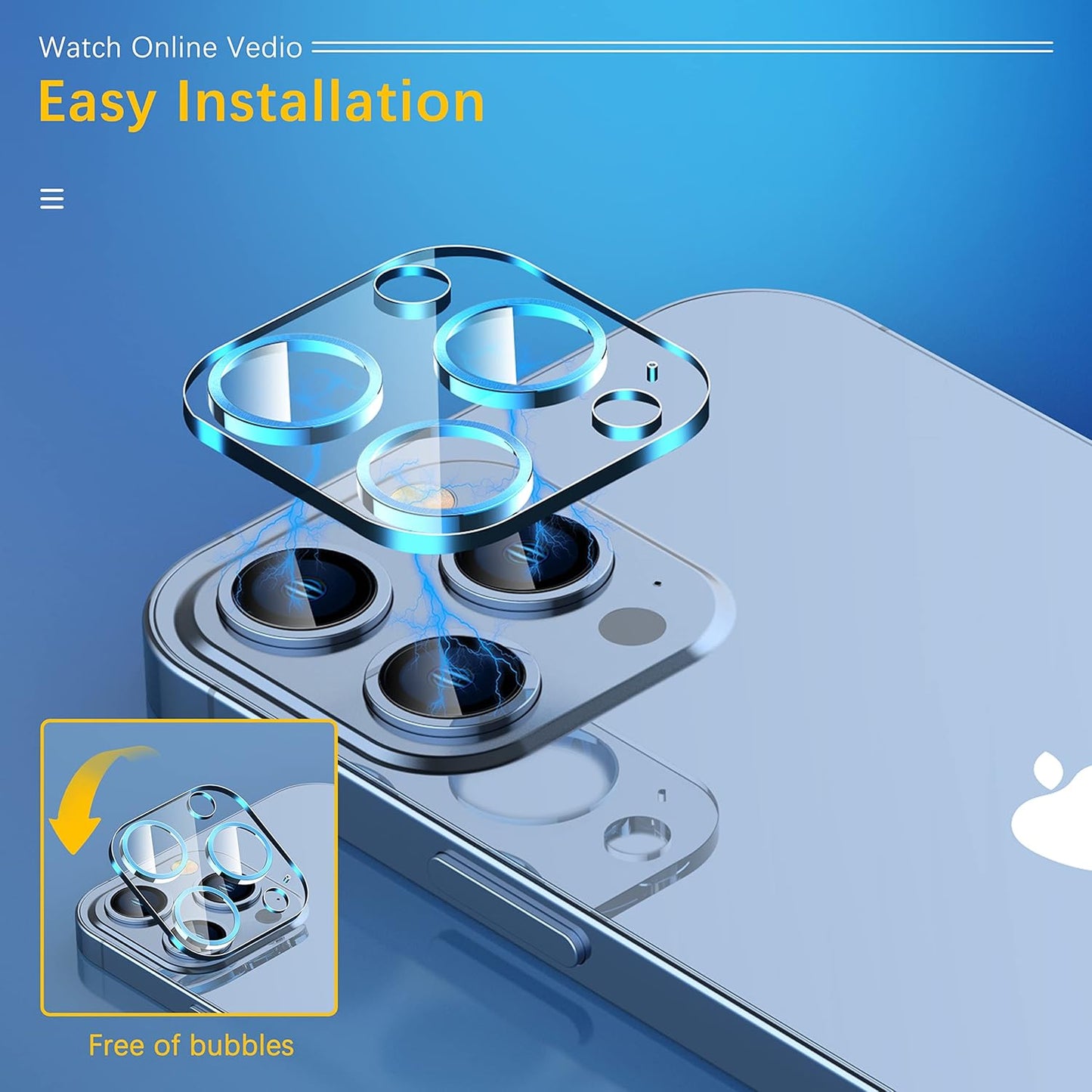 UniqueMe [3 Pack] Camera Lens Protector Compatible with iPhone 13 Pro 6.1" / 13 Pro Max 6.7" Tempered Glass,[Case Friendly][New version][Scratch-Resistant][Easy Installation] -Blue