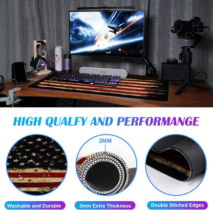 Large Extended Gaming Mouse Pad with Stitched Edges, Non-Slip Waterproof Rubber Base Mouse Pad for Office, Computer, Keyboard, Laptop and Home Desk Pad 35.4 x 15.7 x 0.12 Inch (American Antique Flag)