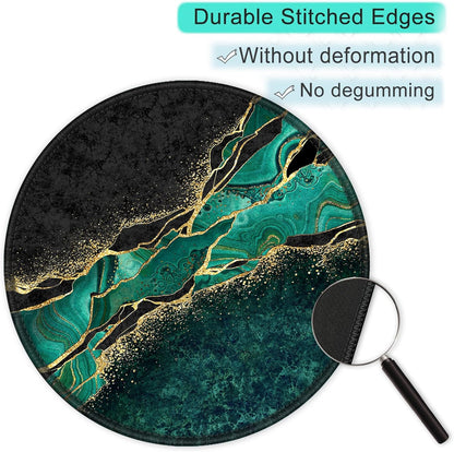 ITNRSIIET Round Mouse Pad with Stitched Edge Premium-Textured Waterproof Non-Slip Rubber Base Desktop Protection Mat Diameter 8.7 inches, Green Marble Gold
