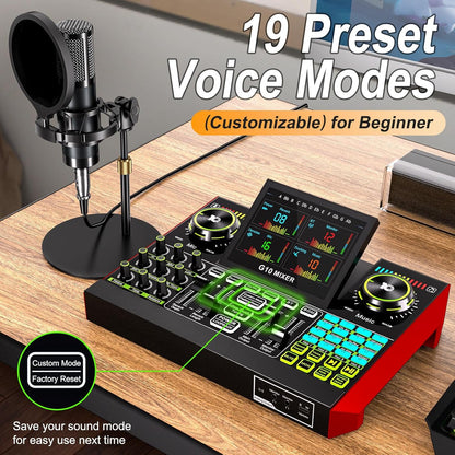 Podcast Microphone Bundle with Live Sound Card Audio Mixer, 3.5mm Condenser Microphone for PC/Phone Streaming and Singing, Podcast Equipment Bundle with Voice Changer sound board