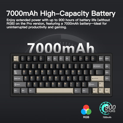 KEEBMONKEY WOBKEY Rainy 75 CNC Aluminum HMX/JWK/Cocoa Switches Triple-Mode Connectivity Mechanical Keyboard with Superior Acoustics, RGB/FR4/Silver SUS304/7000mAh/Cocoa Switch (Pro - Black)