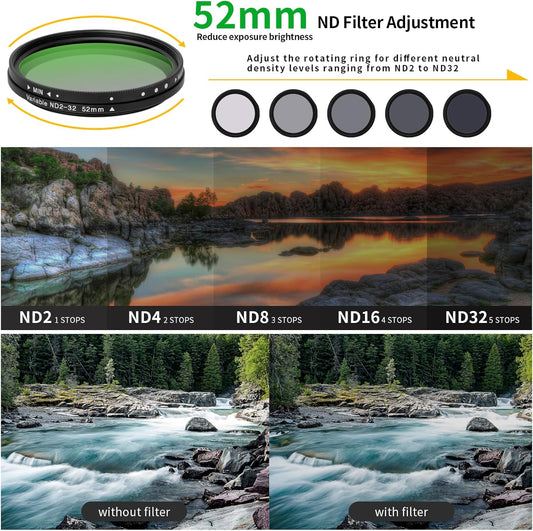 52MM Variable ND2-32 Filter for Phone, Multi-Coating Clip-On Variable Neutral Density Lens Kit, Compatible with iPhone 16/15/14/13 Pro Max, Samsung Galaxy, Google Pixel and Other Smartphone