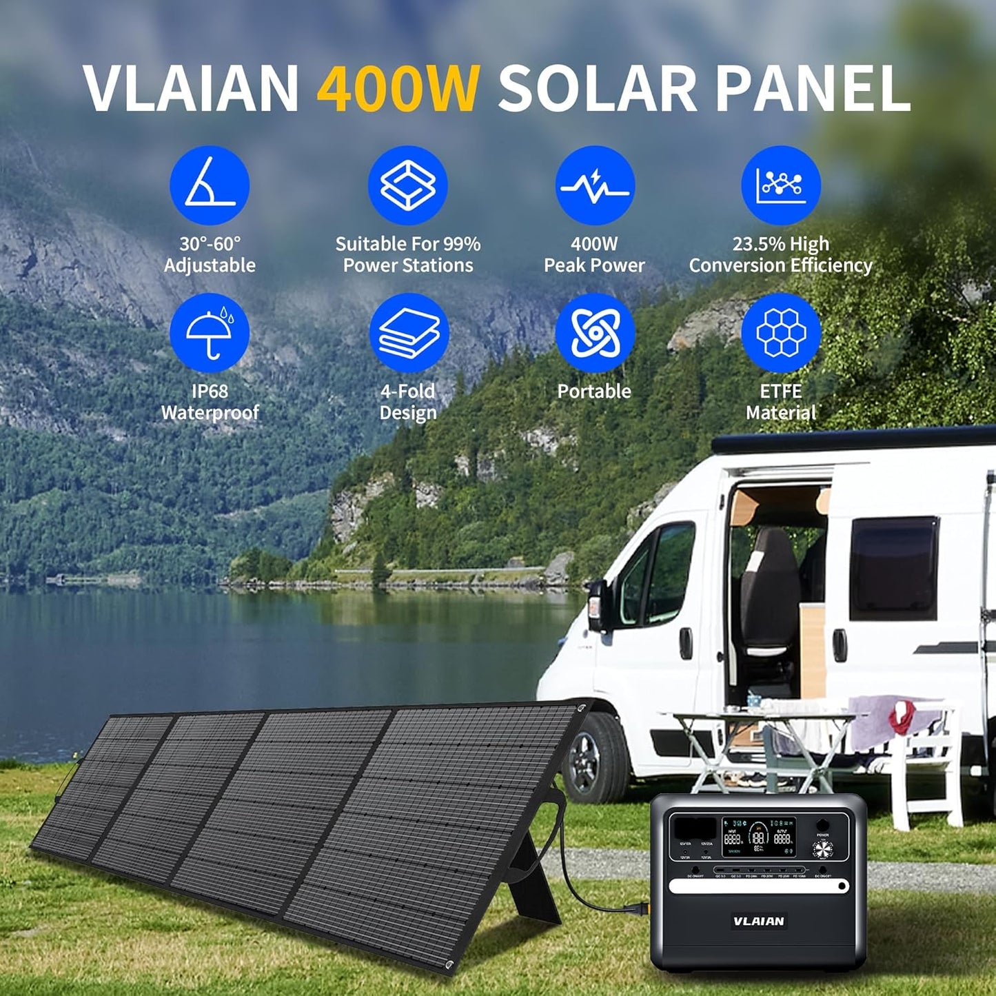 400W Portable Solar Panel for Power Station Generator,400 Watt Foldable Solar Panel Charger with MC4 Output,3-in-1 DC Connector,23.5% High Efficiency for Outdoor Camping RV Travel (400W)