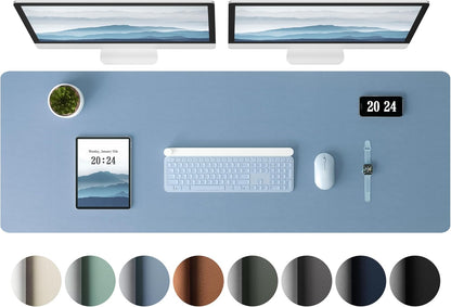 Aothia Leather Desk Pad Protector - Large Mouse Pad, Office Mat, Non-Slip PU Leather Blotter, Laptop Desk Pad, Waterproof Writing Pad for Office and Home (Denim Blue, 38" x 13.7")