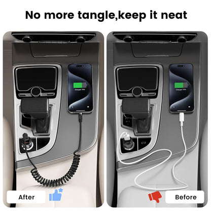 Coiled USB C to USB C Cable 2Pack 3FT Braided Retractable Fast Charging Cable for Car, Compatible with iPhone 16/15 Pro Max/Galaxy S24/S23/S22, Supports Car Play & Android Auto-Black