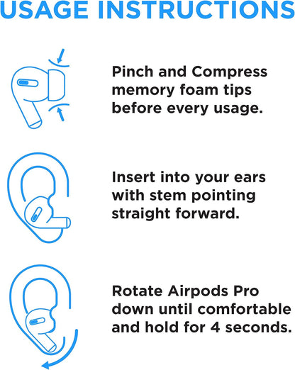 Foam Masters Memory Foam Ear Tips for AirPods Pro 1st & 2nd Gen | Comfortable | Secure | Better Noise Cancellation | Version 3.0 Replacement Buds (Small, Med, Large - 3 Pairs, Black)
