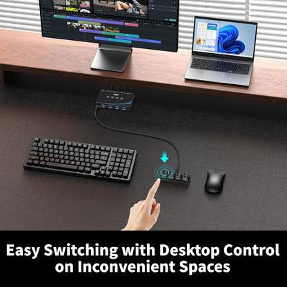 eKL USB 3.0 Switch 4 Computers Sharing USB Peripherals, 4 Port USB Switcher Sharing Mouse Keyboard Scanner Printer, with 3.5mm Headset Jack Audio Out, Includes 4 USB 3.0 Cables and Remote