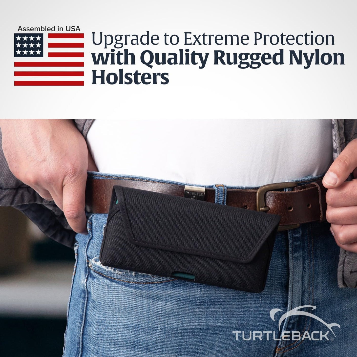 Turtleback Belt Clip for iPhone 16 Pro, 16e, 15 pro 14 Pro 13 Pro -Small- Fits w/Slim MagSafe Style Cases - Premium Black Nylon, Horizontal Belt Holder, Magnetic Closure, HD Rotating Belt Clip