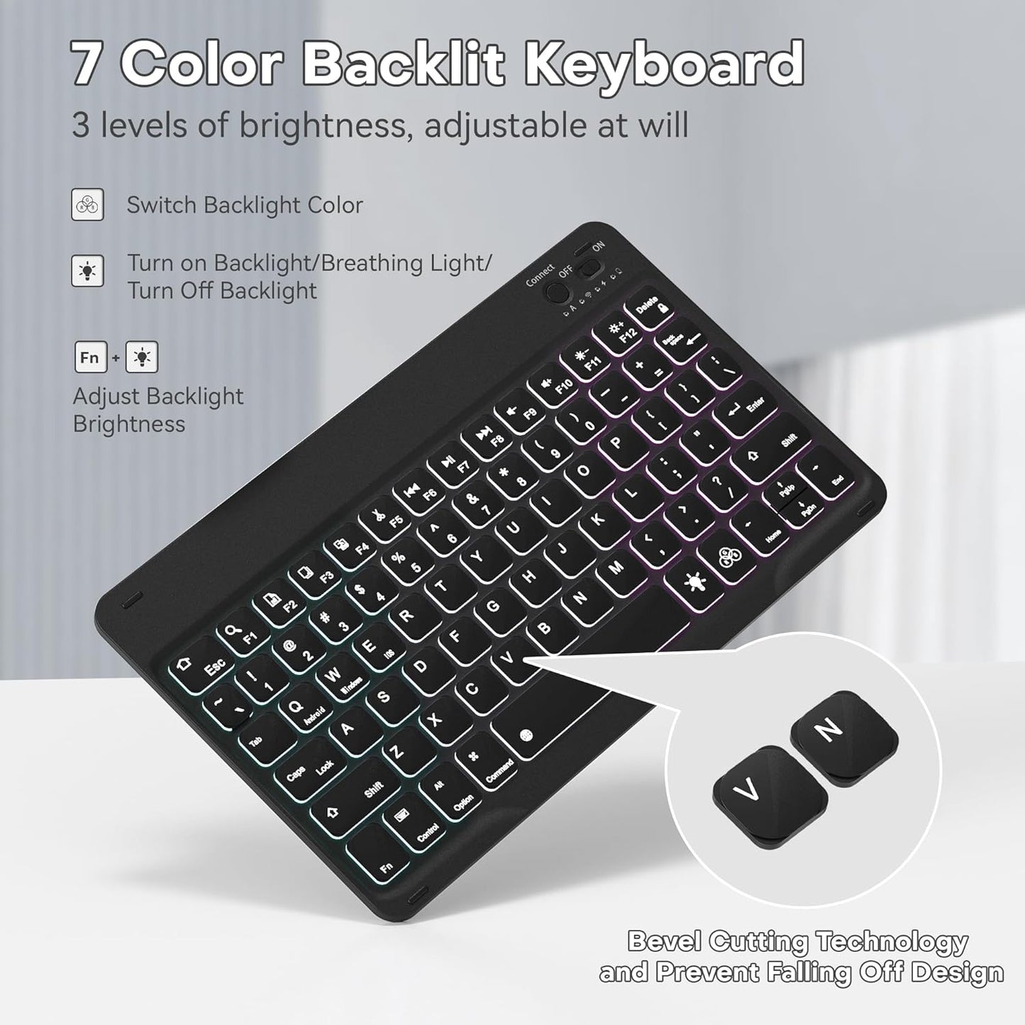 YBING for iPad A16 Case with Keyboard 11th &10th Generation, 360 Rotation Magnetic Cover with 7-Color Backlit Wireless Detachable Keypad with Pencil Holder for iPad 11th 2025/10 Gen 10.9" 2022 (Black)