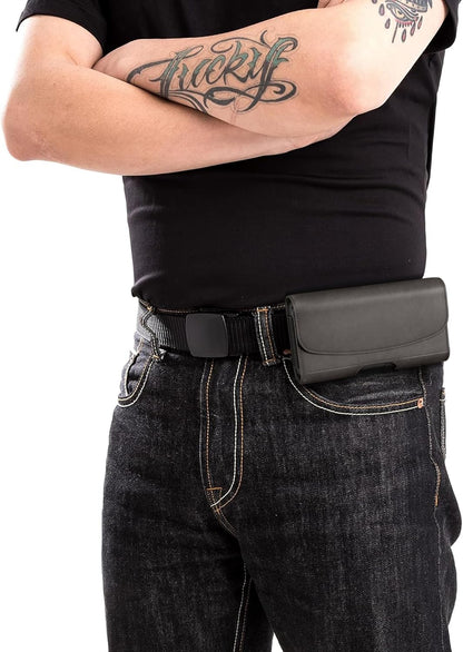 Holster for iPhone 16 16e Pro 15 14 13 12 11 10 XR XS X, Samsung Galaxy S25 S24 S23 S22 S21 S20 5G - Cell Phone Belt Holder Case with Clip - ID Card Magnetic Pouch for Men, Pewter Small