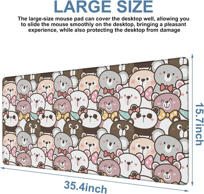 Gaming Desk Pad Large Extra Length Panda and Koala Mouse Pad Keyboard Laptop Non-Slip Waterproof with Rubber Base Thick Stitched Edge Mouse Mat for Office Home 35.4 x 15.7 Inches
