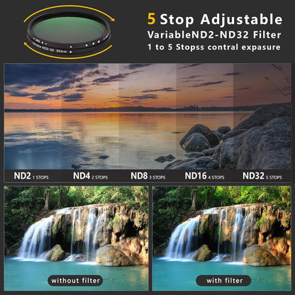 52MM Clip-on Variable ND2-32(1-5 Stops) Phone Lens Filter Kit, Ultra Slim Multi-Coated Adjustable Neutral Density Filter, Compatible for iPhone 16 15 14 13, Google Pixel and Other Smart Phones