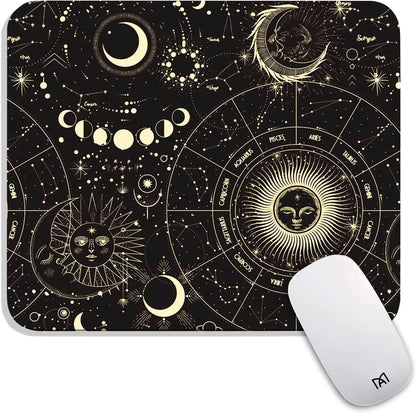 Square Mouse Pad Moon Sun, Personalized Premium-Textured Custom Mouse Mat Design, Washable Mousepad Cloth, Non-Slip Rubber Base Computer Mouse Pads for Wireless Mouse