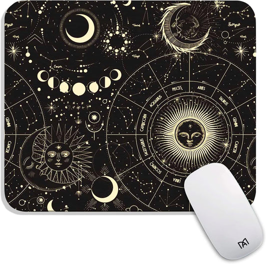 Square Mouse Pad Moon Sun, Personalized Premium-Textured Custom Mouse Mat Design, Washable Mousepad Cloth, Non-Slip Rubber Base Computer Mouse Pads for Wireless Mouse