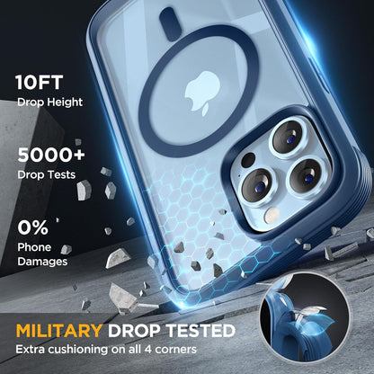 Miracase Magnetic Glass for iPhone 13 Pro Case,Compatible with MagSafe,Full-Body Bumper with Shockproof Military-Grade,Built-in 9H Tempered Glass Screen Protector for iPhone 13 Pro,Dark Blue