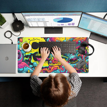 Gaming Desk Mat Skull Desk Pad Extended Mouse Pad XXL, Cool Mouse and Keyboard Mat Big Desktop Mats for Desk, Laptop Mat with Non-Slip Base & Stitched Edges, Office Decor for Men 31.5" x 15.7"