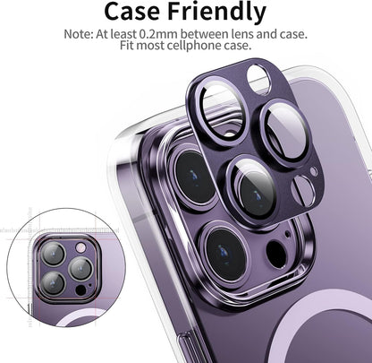 Camera Lens Protector for iPhone 14 Pro/iPhone 14 Pro Max, Alloy Metal Camera Cover with Tempered Glass Screen Protector Accessories,Case Friendly,Scratch Resistant,Easy to Install -Purple