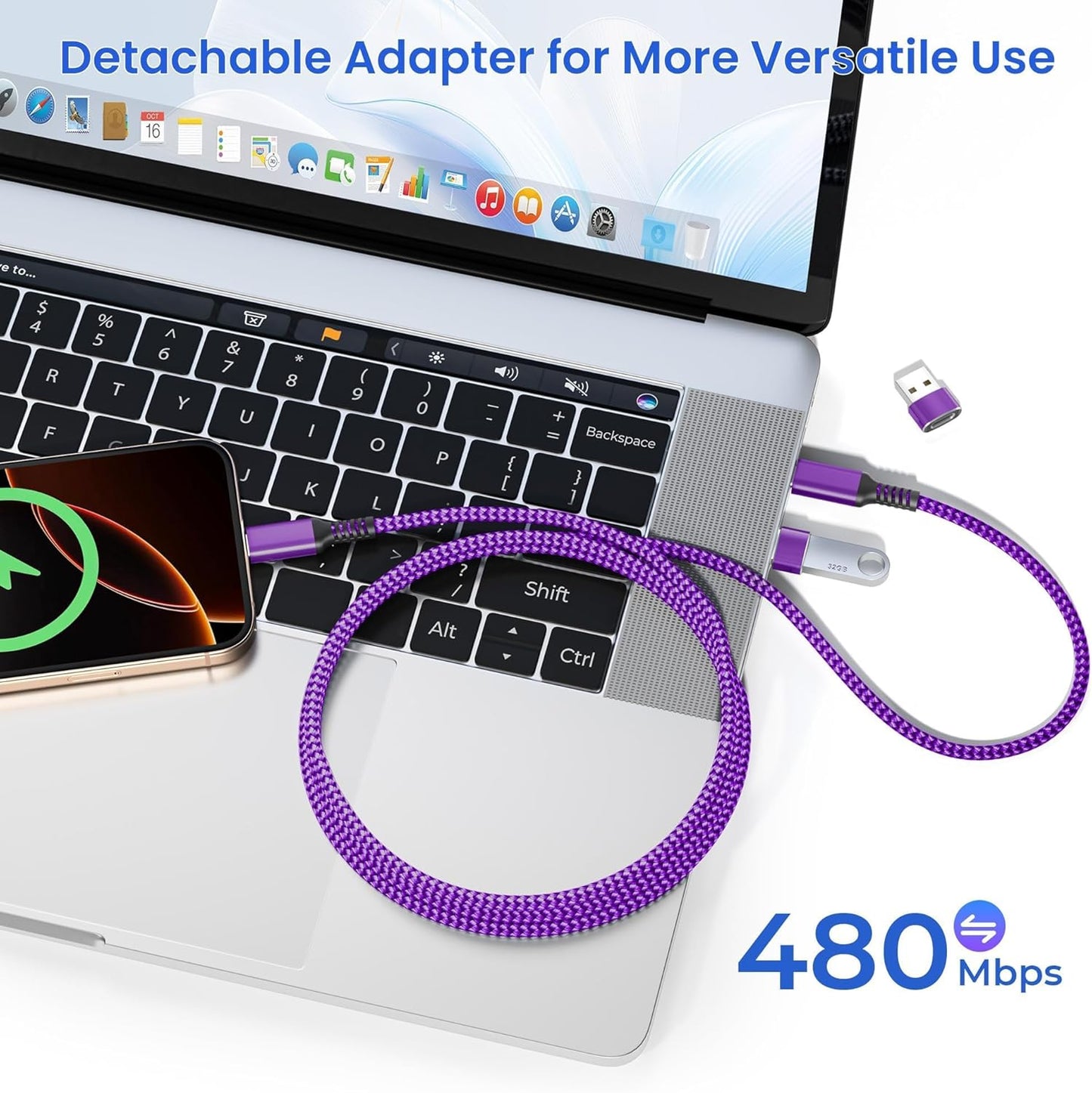 Elebase USB Type C to C 100W Cable 3.3FT with USB Adapter,Fast Charging PD Charger Cord for iPhone 16 15 Pro Max Plus,Samsung Galaxy S23 S24,Car Play,MacBook Mac,iPad 10,Air 5 Mini 6,Ultra,A53 A54