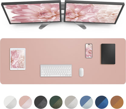 AFIING Leather Desk Pad Protector,Mouse Pad,Office Desk Mat, Non-Slip PU Leather Desk Blotter,Large Desk mat,Waterproof Keyboard mat for Office/Home/Decor (Pink,55"" x 17"")