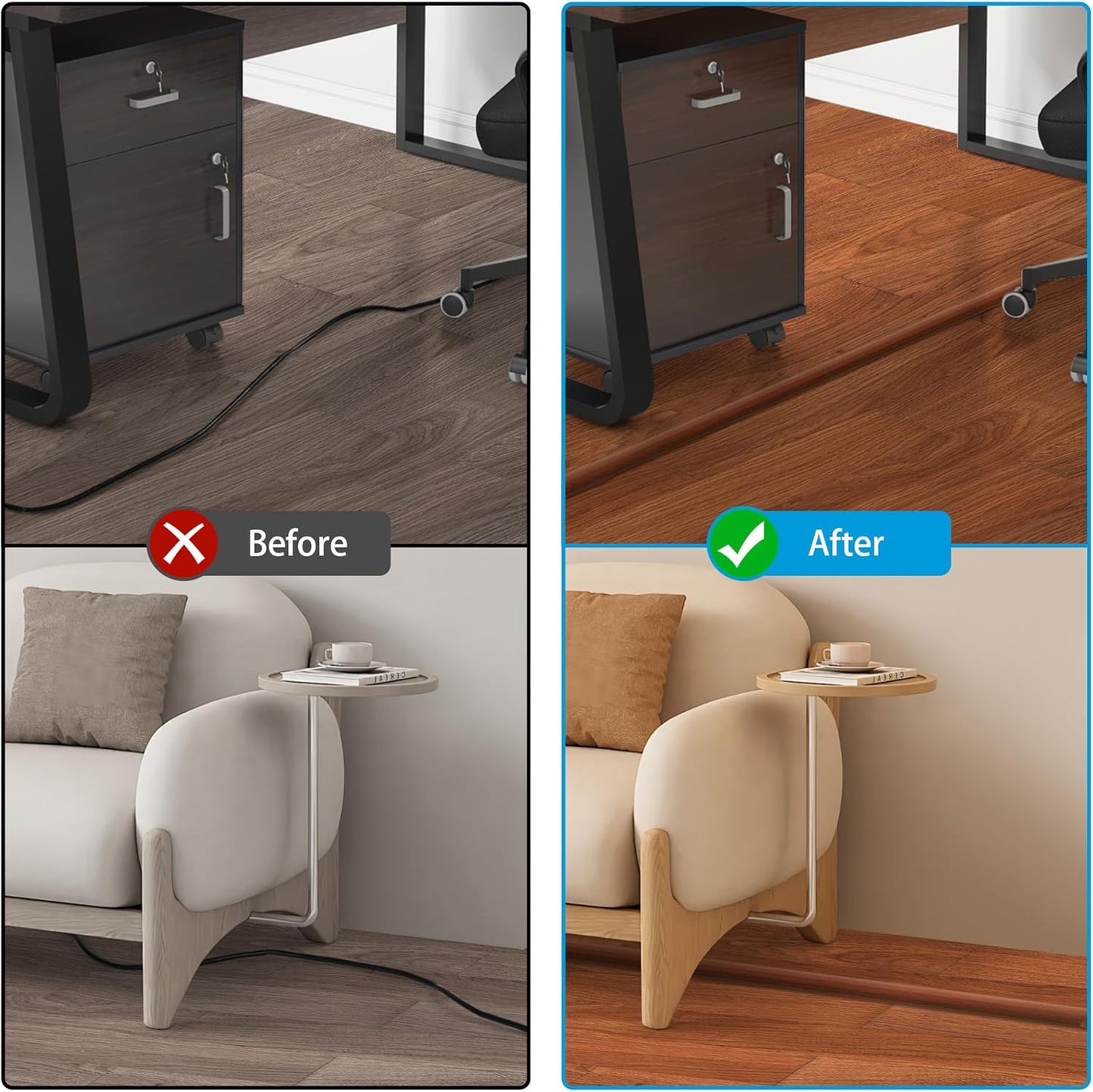 Floor Cord Cover 10ft, Cord Hider Floor Brown Walnut Wood, Floor Cable Management Prevent Cable Trips, Floor Cable Cover Wire Covers for Power Cords, Cord Protector Cord Cavity W0.47in H0.28in