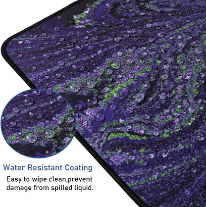 Large Mouse Pad with Stitched Edges, Durable Non-Slip Natural Rubber Base, Waterproof Computer Keyboard Pad Mat for Esports Pros/Gamer/Desktop/Office/Home - Purple Green