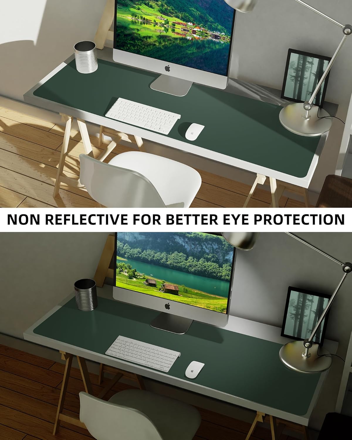 Leather Desk Pad Protector,Mouse Pad,Office Desk Mat, Non-Slip PU Leather Desk Blotter,Large Desk mat,Waterproof Keyboard mat for Office/Home/Decor (Dark Green,48" x 24")