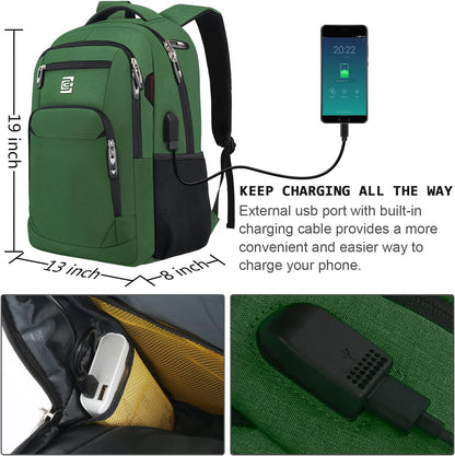Laptop Backpack,Business Travel Anti Theft Slim Durable Laptops Backpack with USB Charging Port,Water Resistant College Computer Bag for Women & Men Fits 15.6 Inch Laptop and Notebook-Green
