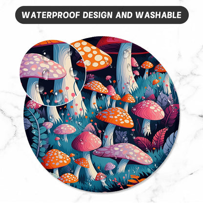 ITNRSIIET Round Mouse Pad with Stitched Edge Premium-Textured Waterproof Non-Slip Rubber Base Desktop Protection Mat Diameter 8.7 inches, Pretty Mushroom