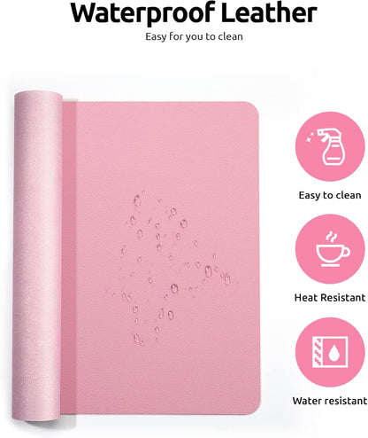 YSAGi Leather Desk Protector, Office Mat, Large Mouse Mat, Non-Slip PU Leather Blotter, Laptop Desk Mat, Waterproof Writing Pad for Office and Home (Pink, 35.4" x 17")