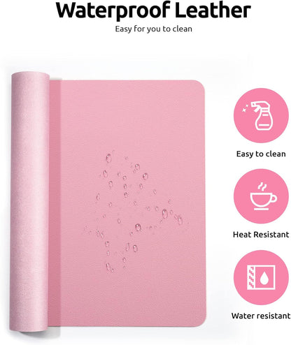 YSAGi Leather Desk Pad Protector, Large Mouse Pad, Non-Slip PU Leather Desk Blotter, Laptop Desk Pad/Mat, Waterproof Writing Pad for Office and Home (23.6" x 13.8", Pink)