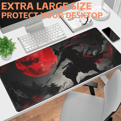 Mouse Pad Large Anime Samurai Non-Slip Gaming Desk Mat with Stitched Edge Laptop Keyboard Desk Pad for Work Home Gaming (35.4 x 15.7 Inches)