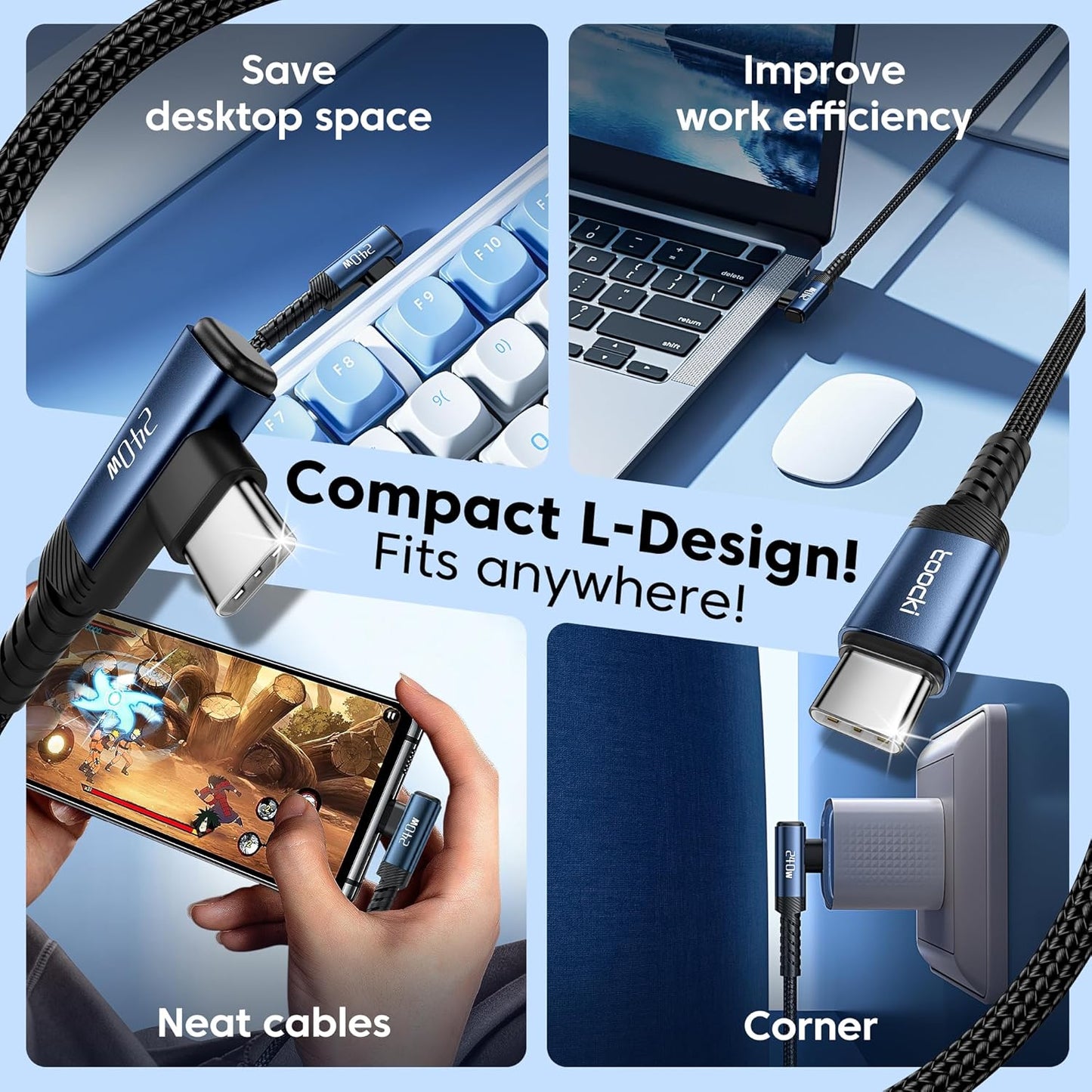 USB C Cable [2Pack, 10ft] 240W Fast Charging Type C Cord, Nylon Braided USB 2.0 Cable for iPhone 16 15 Pro Max, iPad Pro, Samsung Galaxy S24 S23, Switch, MacBook Pro, Pixel