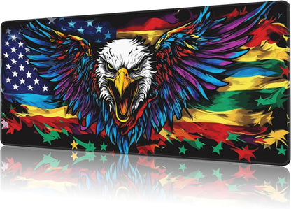 Mouse Pad Large Flag with an Eagle Non-Slip Gaming Desk Mat with Stitched Edge Laptop Keyboard Desk Pad for Work Home Gaming (35.4 x 15.7 Inches)