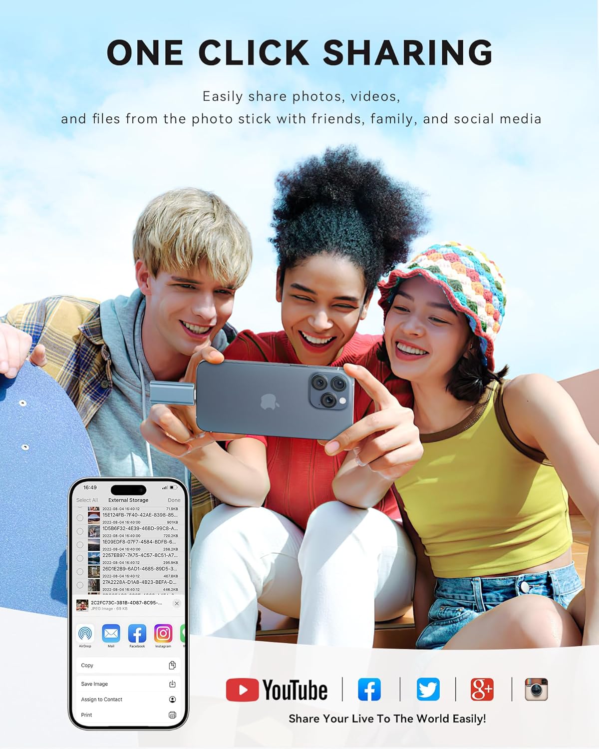 Apple MFi Certified 128GB Flash Drive for iPhone Thumb Drive Photo Stick, USB Memory Stick iPhone Flash Drive for Photos Videos, High Speed Jump Drive Compatible for iPhone/iPad/Android/PC (Blue)