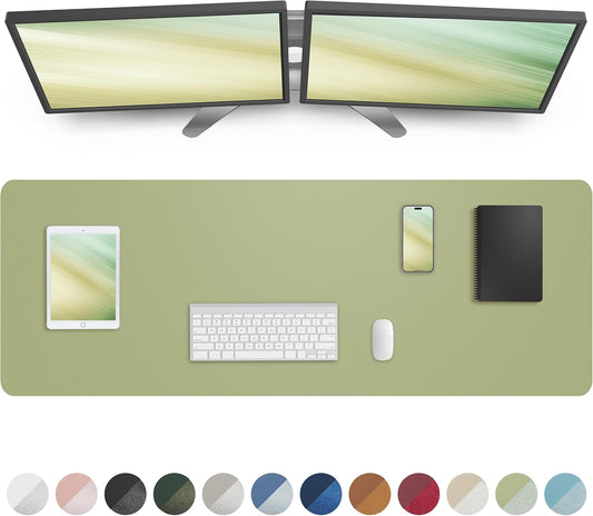 Leather Desk Pad Protector,Mouse Pad,Office Desk Mat, Non-Slip PU Leather Desk Blotter,Large Desk mat,Waterproof Keyboard mat for Office/Home/Decor (Olive Green,48" x 17")