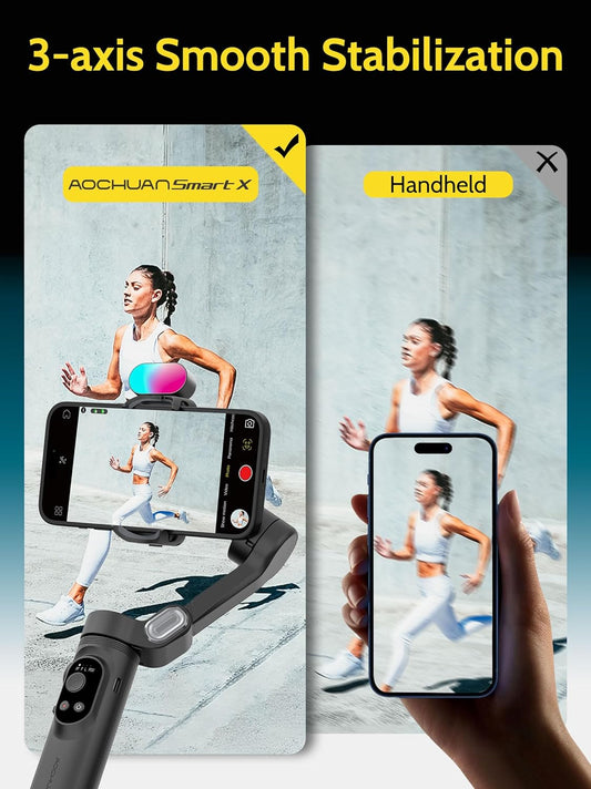 Handheld Gimbal Stabilizer for iPhone 15/14 Android Phone 3-axis Phone Stabilizer for Video Recording Vlogging, Smartphone Gimbal w/RGB Light,AI Tracking for TikTok YouTube(Smart X Kit Black)