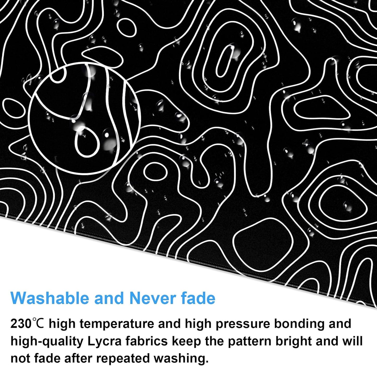 Black and White Topographic Map Gaming Mouse Pad - XXL Extended Desk Mat for Keyboard & Mouse (31.5" x 15.7") with Non-Slip Base & Stitched Edges - Washable Surface for Computer or Gaming Desk