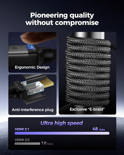 Silkland 1FT Short 10K 8K HDMI 2.1 Cable, (Nylon Braided) Ultra High Speed HDMI Cable [8K@60Hz, 4K@240Hz 144HZ 120Hz] 48Gbps, HDR 10+, eARC, ARC, HDCP 2.2&2.3, Compatible for PS5/Xbox/Roku TV
