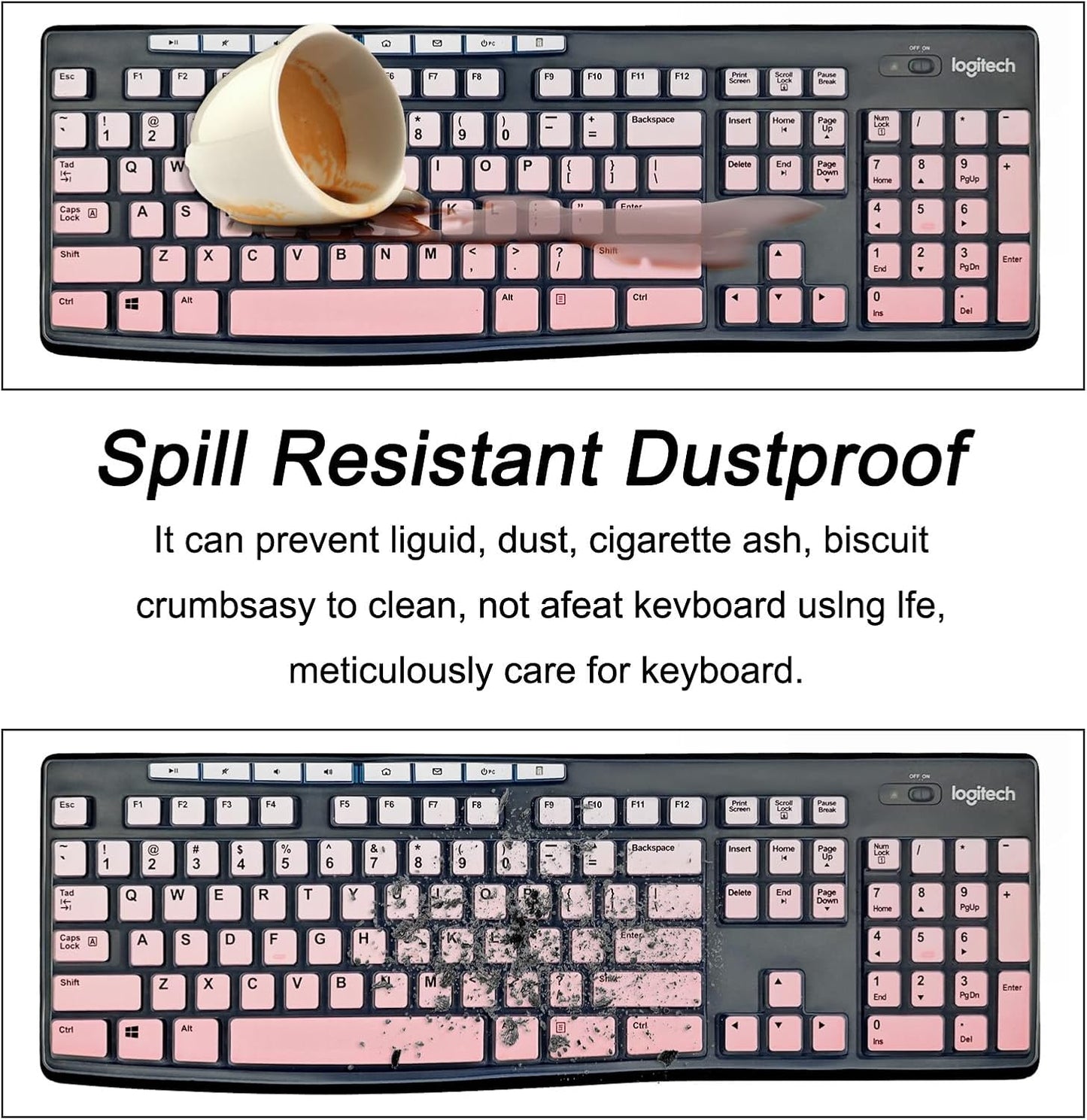 Keyboard Cover Silicone for Logitech K200 K260 K270, Keyboard Cover for Logitech K200 K260 K270 Ergonomic Wireless Keyboards, MK200 MK260 Keyboard Skin Waterproof Dustproof (Gradient Pink)