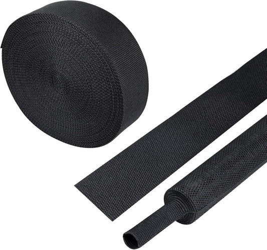 Heat Shrinkable Braided Sleeving 2:1 Ratio- Abrasion Protection Flexibility Wiring Harness Cable Sheath (1" ID, 12ft)