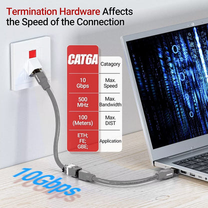 AMPCOM CAT6A UTP RJ45 Keystone Jack 50u Gold Plating Reusable Ethernet Wall Jack with Adjustable Ratchet Lock (No Tool and Zip Tie Required) - Gray (12-Pack)