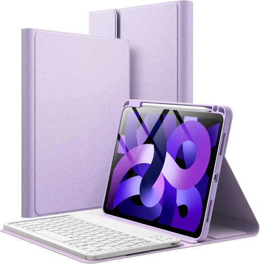 JETech Keyboard Case for iPad Air 11-Inch M3/M2 (2025/2024), iPad Air 5th/4th (10.9-Inch 2022/2020) with Pencil Holder, Magnetic Detachable Bluetooth Keyboard, TPU Back Stand Cover (Purple)