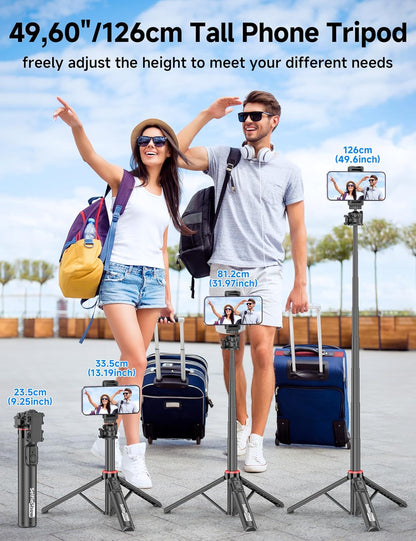 Aluminum Selfie Stick Phone Tripod, 360° Ball Head Selfie Stick for iPhone with Cold Shoe, Extendable Smartphone Tripod Stand with Remote Portable Travel Tripods Compatible with iPhone 16/15/Android