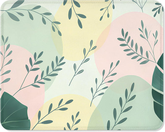 ITNRSIIET Mouse Pad Non-Slip Rubber Base Smooth Surface Stitched Edges Waterproof Durable Compatible with All Mice for Office & Gaming, Desk Accessory, 10.2x8.3x0.12 inch, PastelFoliage